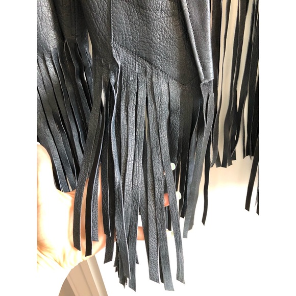 Kate Moss for Topshop Deep Charcoal Navy Fringed Leather Jacket - Picture 14 of 16